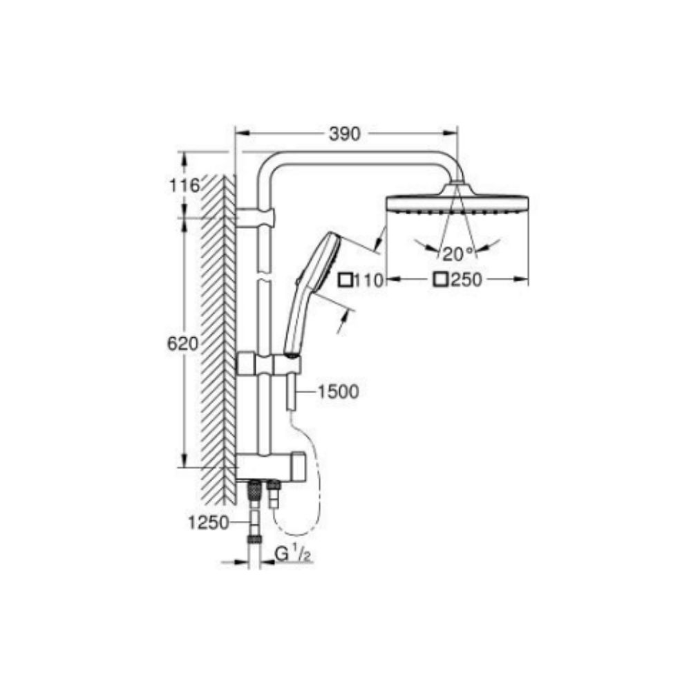 Bộ sen cây tắm đứng nhiệt độ Tempesta System 250 Cube GROHE 26977001