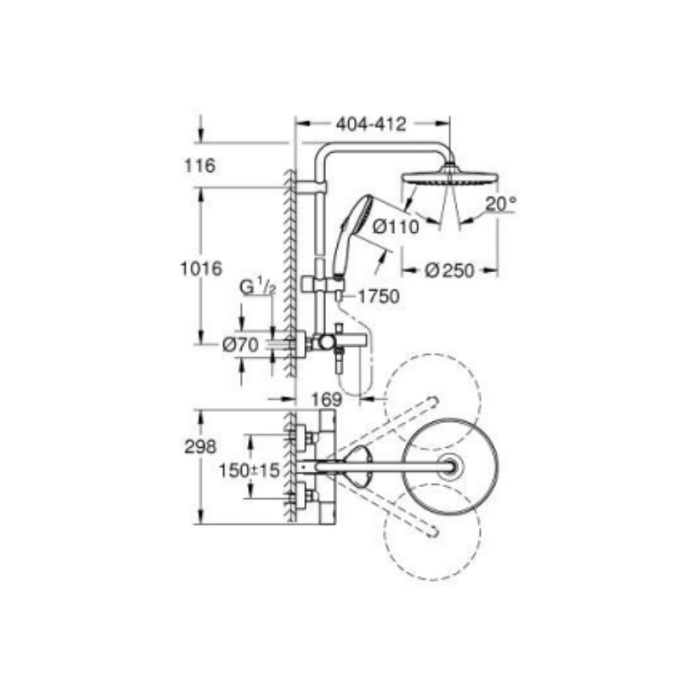 Bộ sen cây tắm đứng nhiệt độ Tempesta System 250 Cube GROHE 26978001
