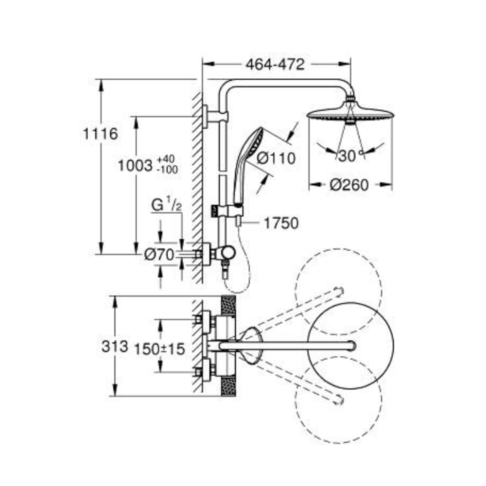 Bộ cây sen tắm ổn nhiệt Euphoria System 260 Grohe 27296003