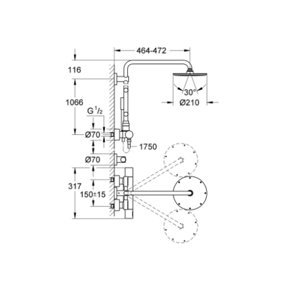 Bộ sen cây tắm đứng nhiệt độ Rainshower System 210 GROHE 27374000