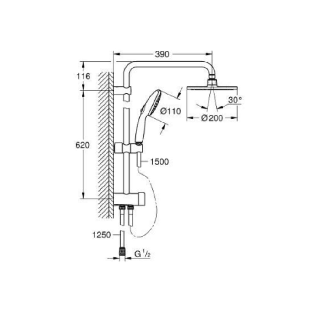 Thân sen cây tắm đứng Tempesta System 200 GROHE 27389003