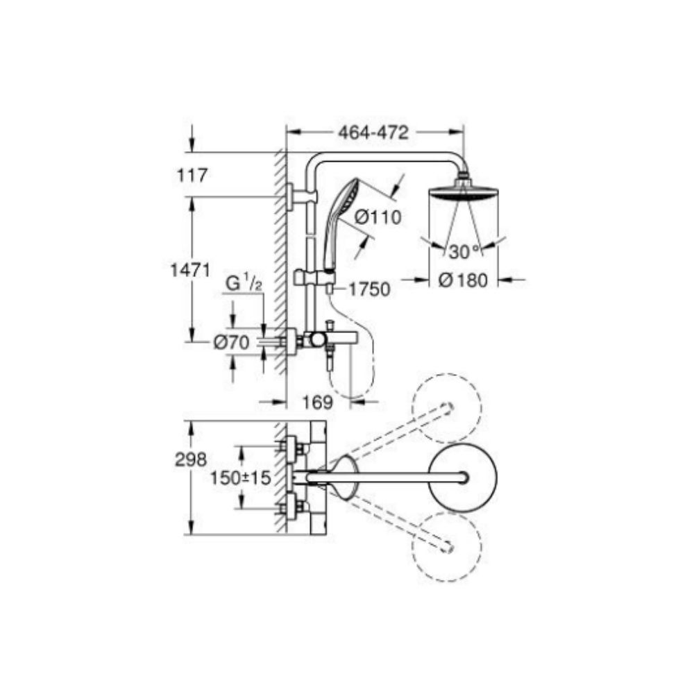 Bộ sen cây tắm đứng nhiệt độ Euphoria System 180 GROHE 27475000