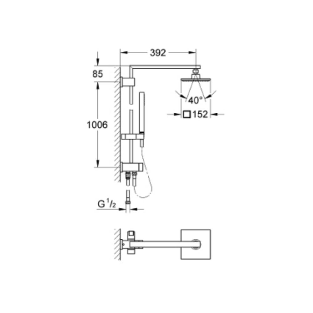 Thân sen cây tắm đứng Euphoria Cube System 150 GROHE 27696000