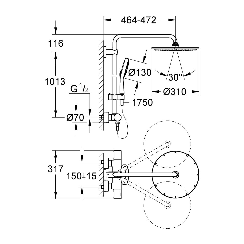 Bộ sen cây tắm đứng nhiệt độ Rainshower System 310 GROHE 27968000