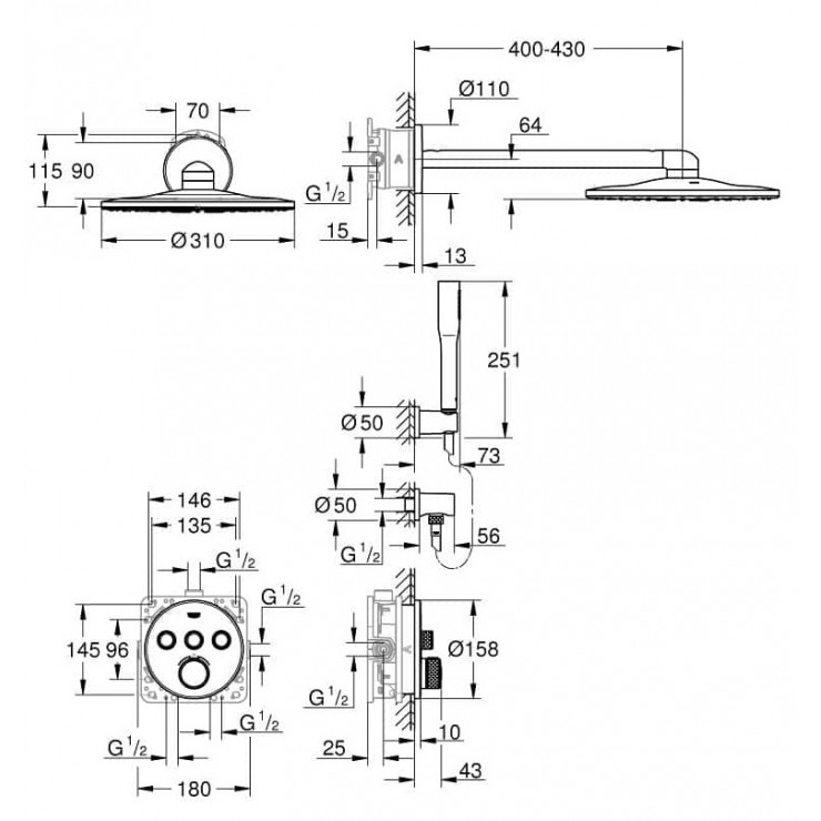 Bộ sen âm tường ổn nhiệt với bát sen GROHE 34705000