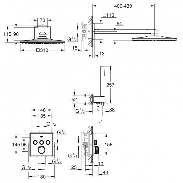 Bộ sen âm tường ổn nhiệt với bát sen GROHE 34706000