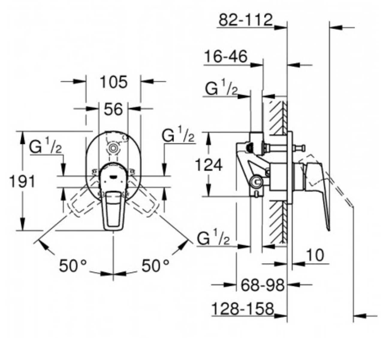 Bộ trộn sen tắm âm tường BauEdge OHM GROHE 29039001