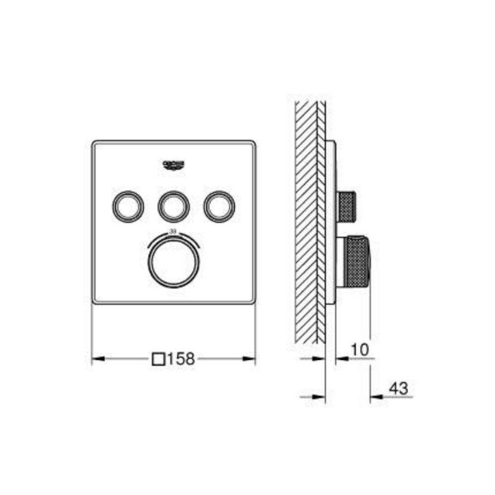 Mặt nạ điều khiển sen tắm ổn nhiệt Grohtherm SmartControl vuông 3 chế độ GROHE 102167KF00