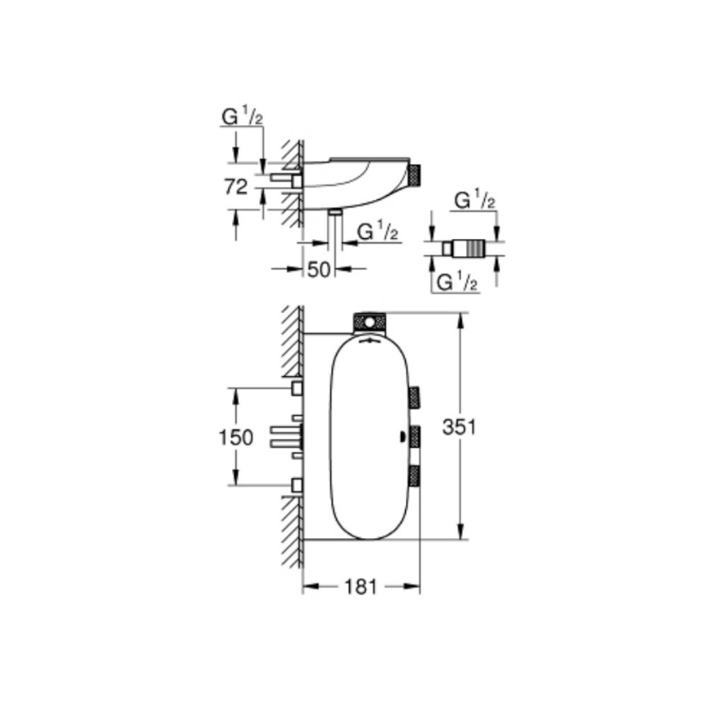 Bộ trộn nhiệt độ kèm nút chuyển hướng 3 đường Grohtherm SmartControl GROHE 34713000