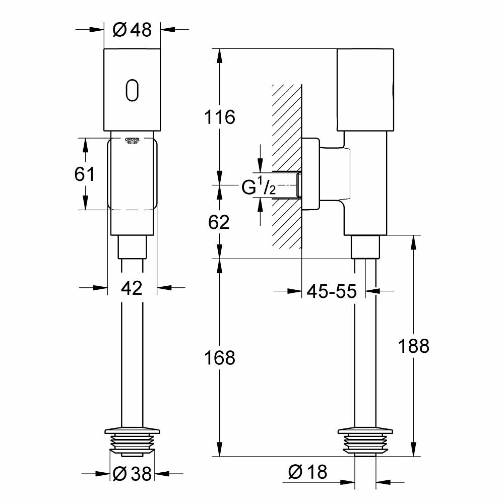 Van xả tiểu cảm ứng Tectron Rondo GROHE 37421000