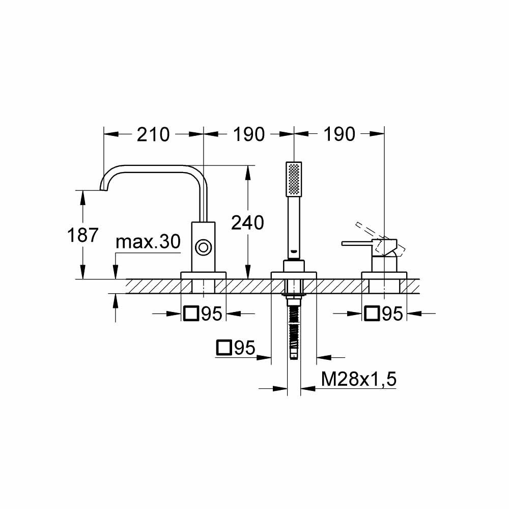 Vòi bồn tắm 3 lỗ nóng lạnh kèm tay sen Allure GROHE 19316000