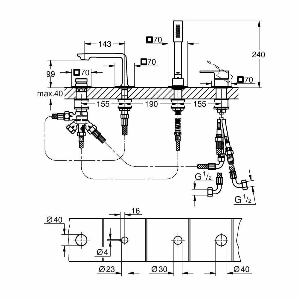 Vòi bồn tắm 4 lỗ nóng lạnh kèm tay sen Allure GROHE 19316001