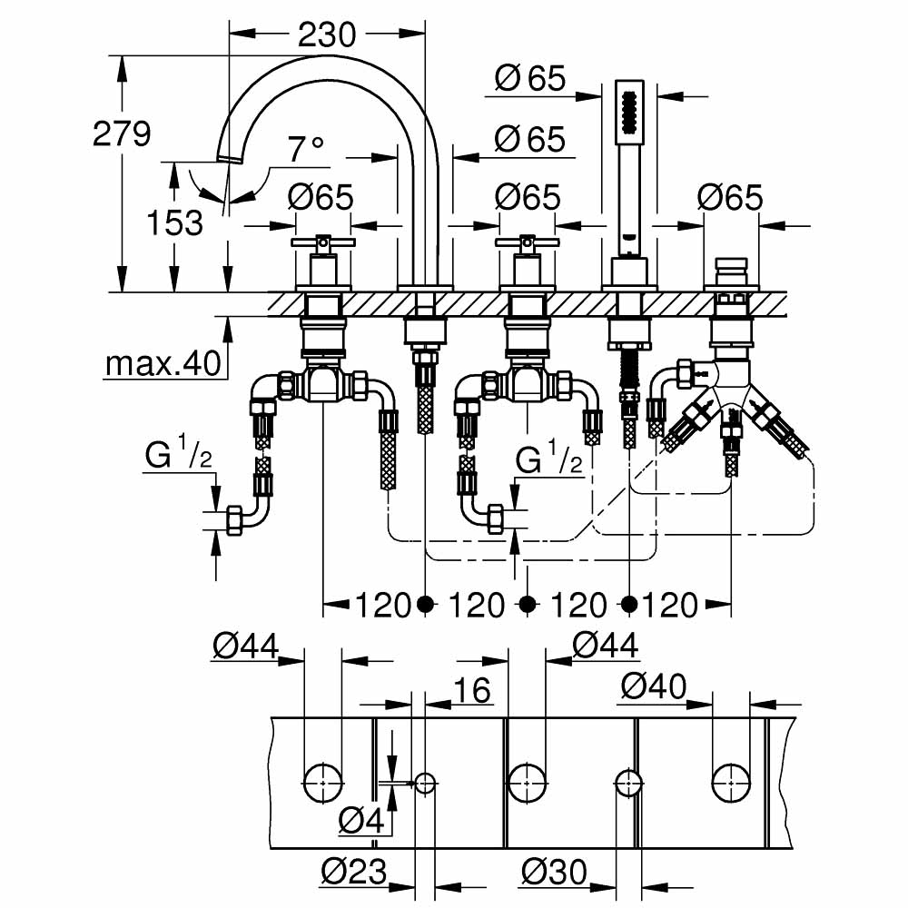 Vòi bồn tắm 5 lỗ Atrio Grohe 19923003