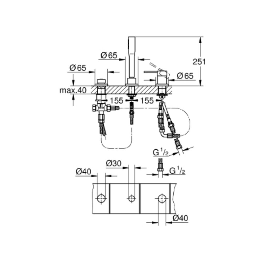 Vòi bồn tắm 3 lỗ nóng lạnh kèm tay sen Essence GROHE 19976001