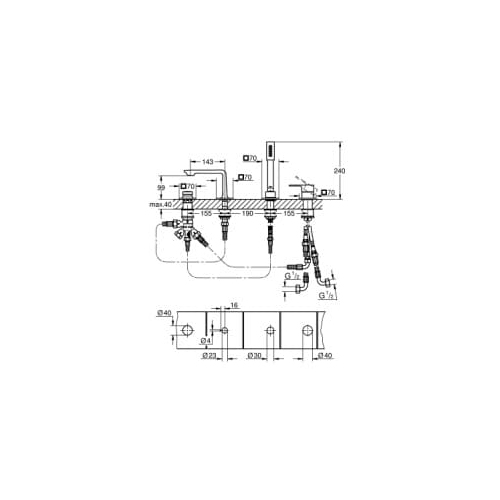 Vòi bồn tắm 4 lỗ nóng lạnh kèm tay sen GROHE 2000801D