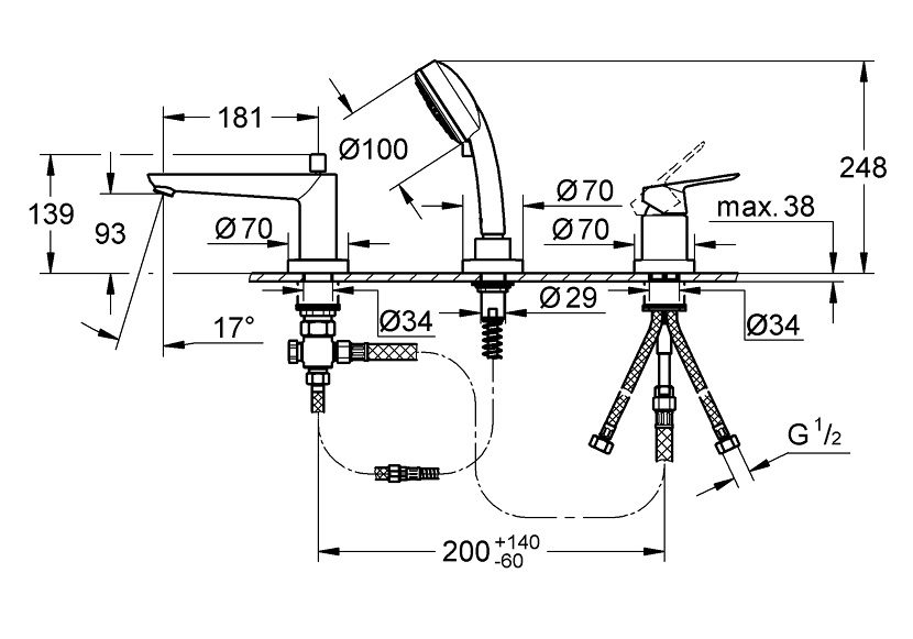 Vòi bồn tắm 3 lỗ Grohe 2511700A