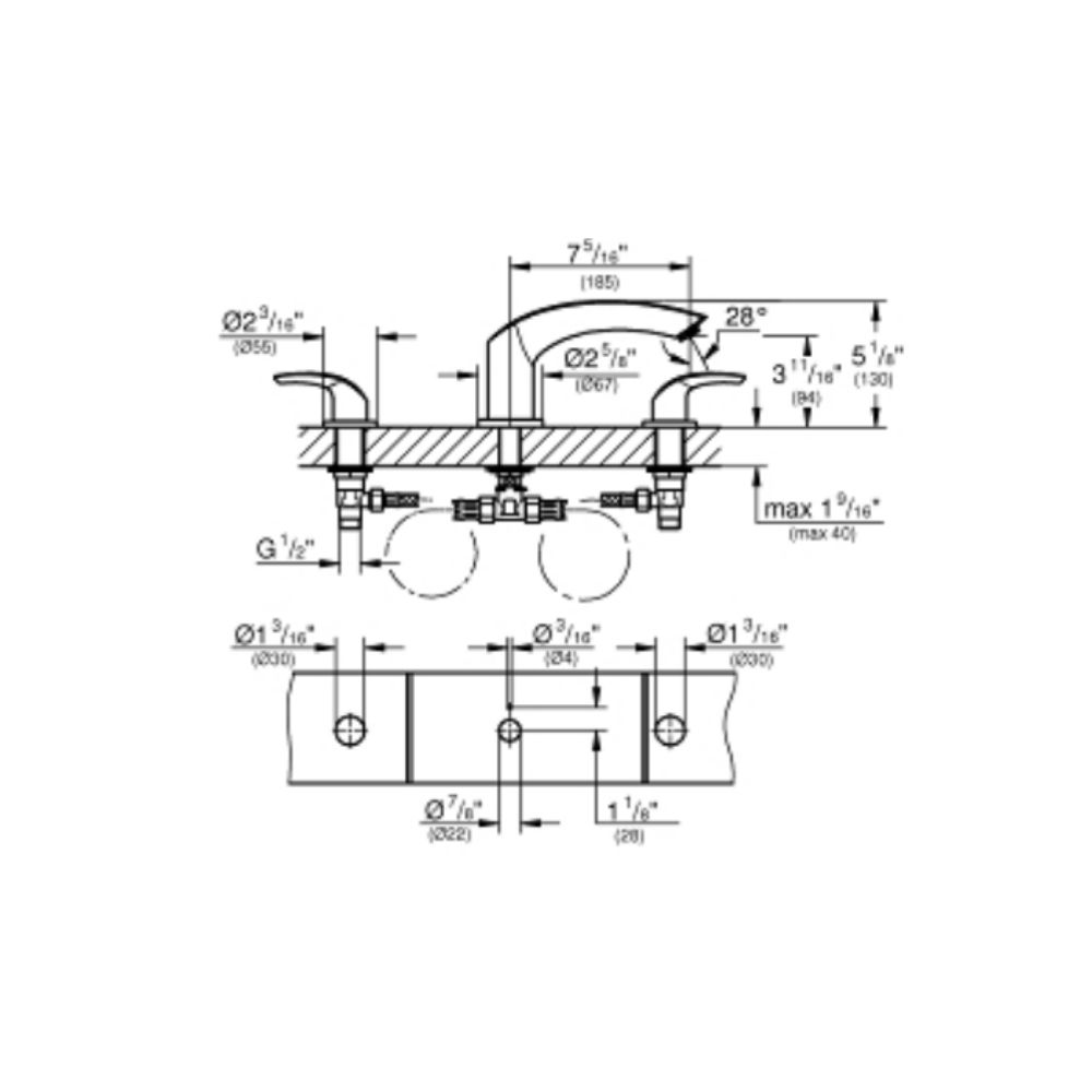 Vòi bồn tắm 3 lỗ nóng lạnh Eurosmart GROHE 25168002