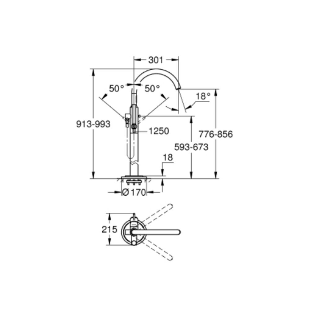 Vòi xả bồn tắm đặt sàn nóng lạnh Atrio GROHE 32653002
