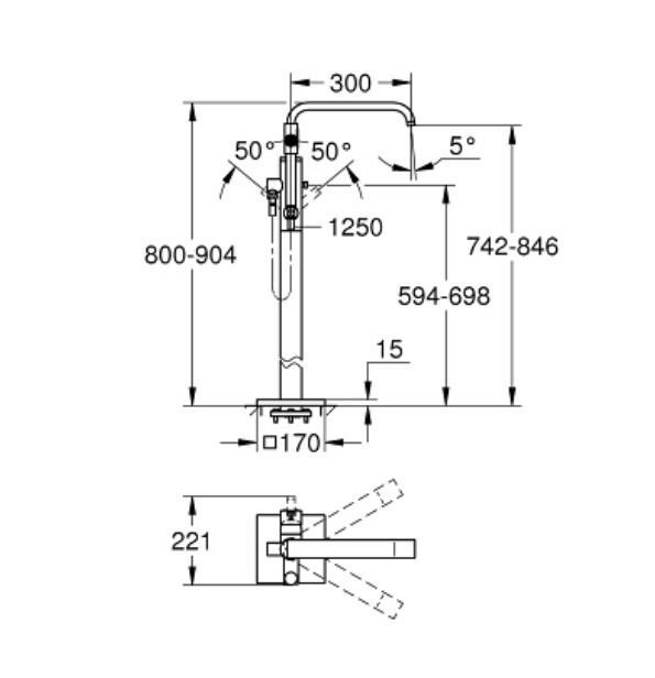 Vòi bồn tắm nóng lạnh đặt sàn Allure Grohe 32754002