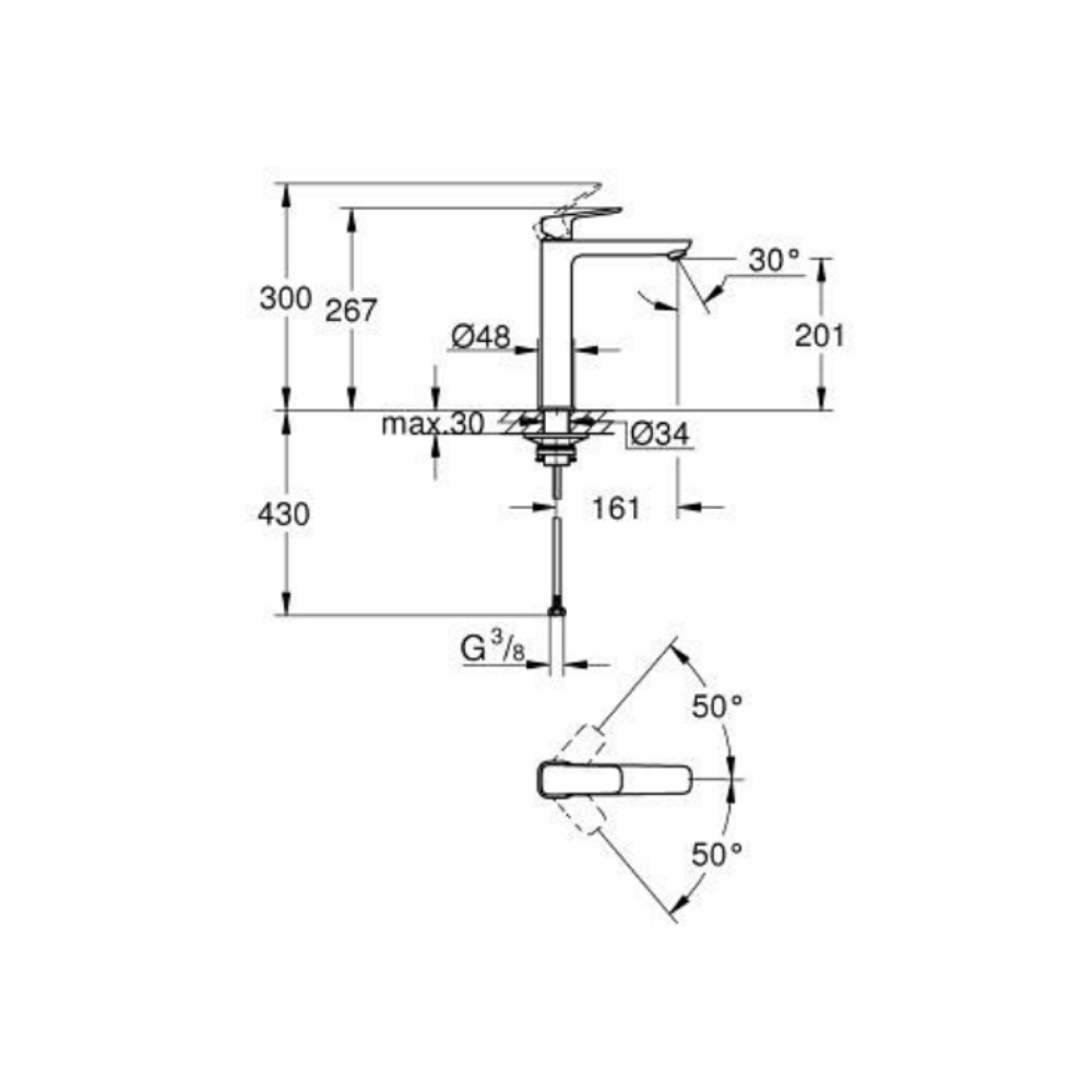 Bản vẽ kỹ thuật vòi chậu nóng lạnh Cubeo XL-size GROHE 1017290000