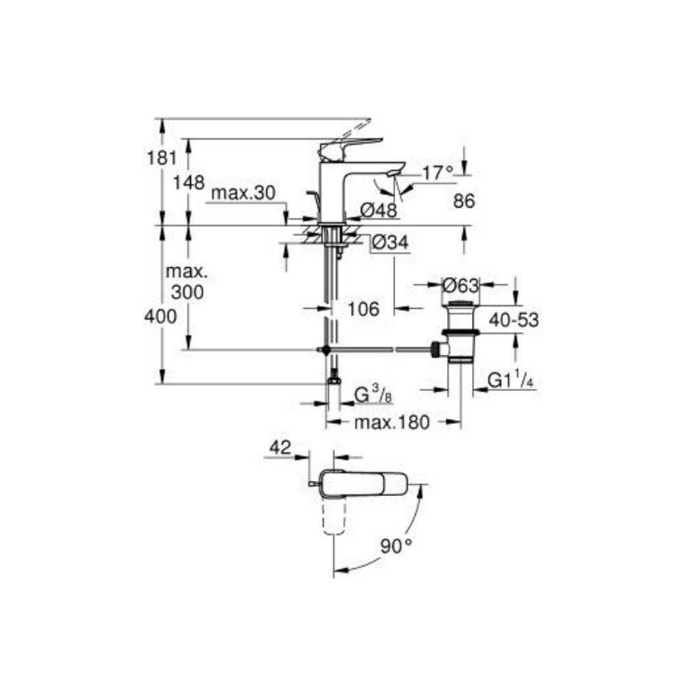 Vòi chậu nóng lạnh Cubeo S-size GROHE 1017300000
