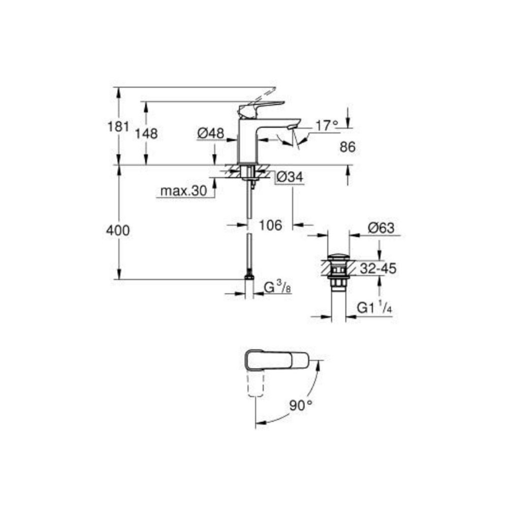 Vòi chậu nóng lạnh Cubeo S-size GROHE 1017320000