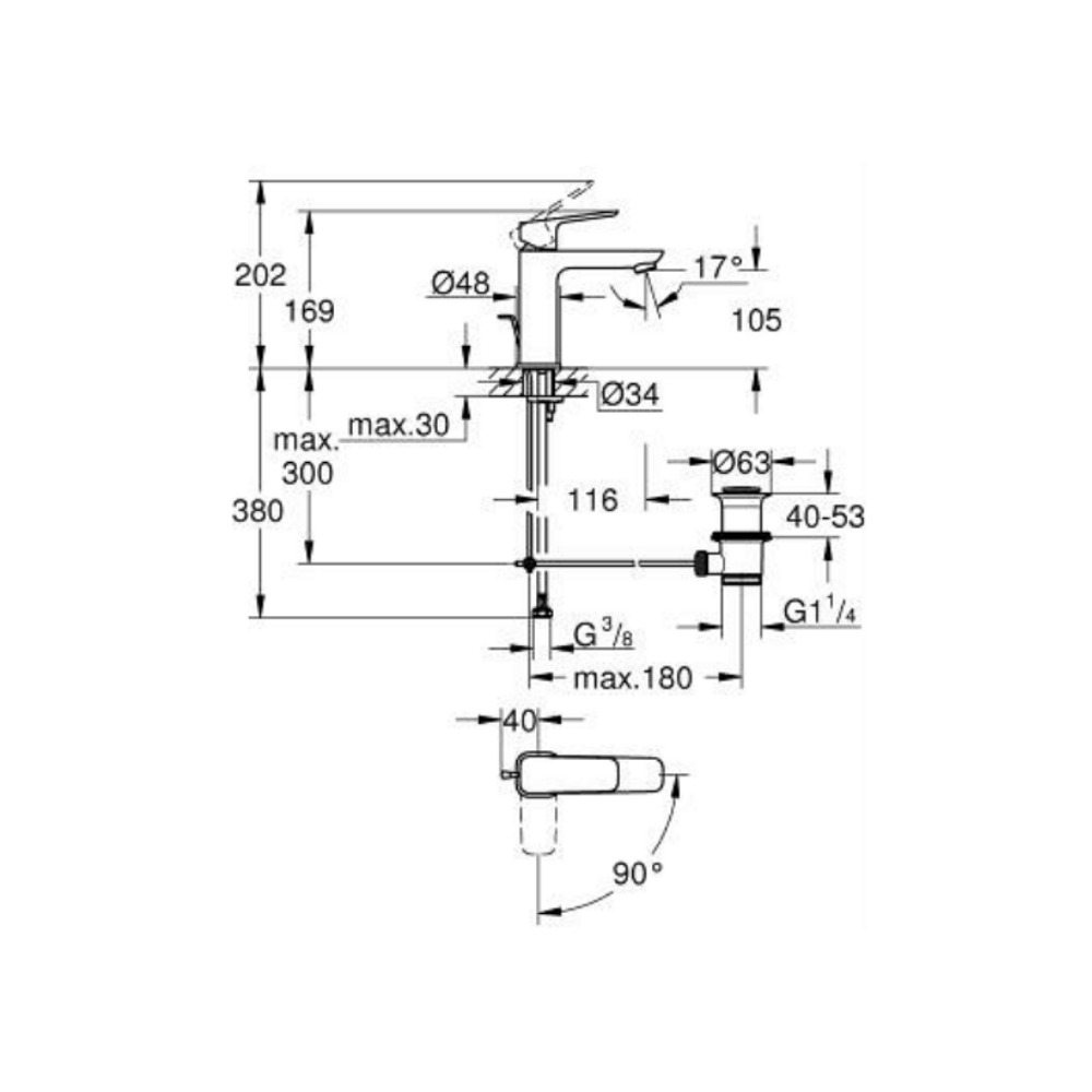 Vòi chậu nóng lạnh Cubeo M-size GROHE 1017560000