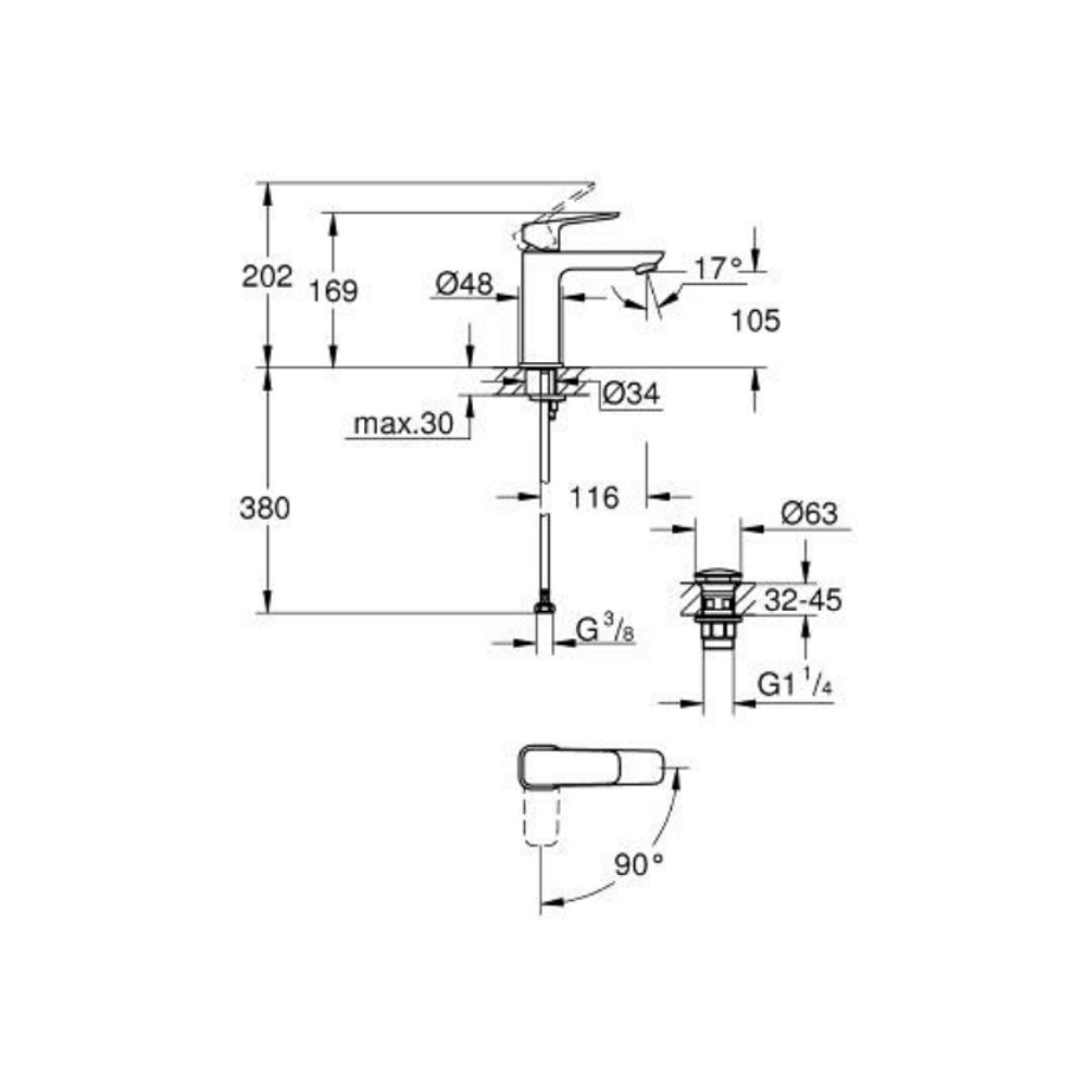Vòi chậu nóng lạnh Cubeo M-size GROHE 1017570000