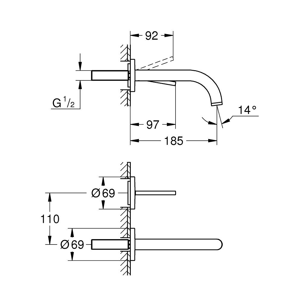 Vòi chậu nóng lạnh gắn tường 2 lỗ Atrio GROHE 19287003