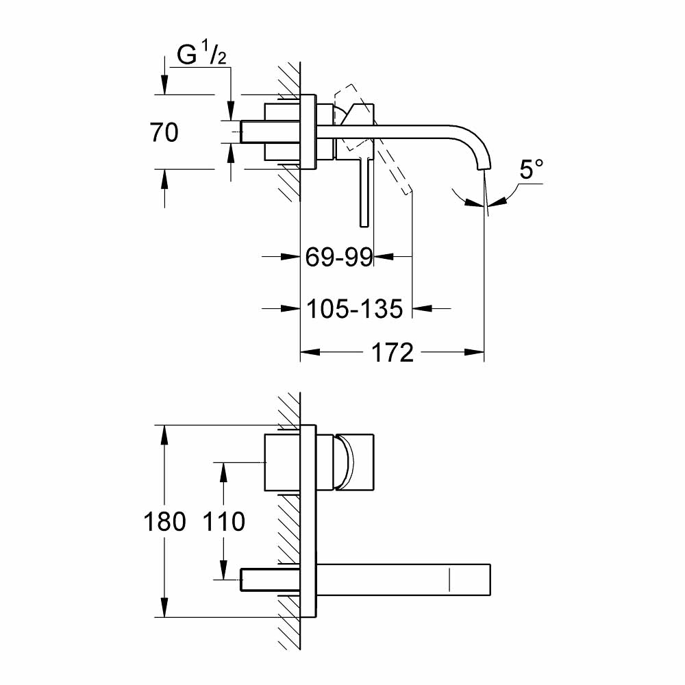 Vòi chậu gắn tường nóng lạnh 2 lỗ Allure GROHE 19309000
