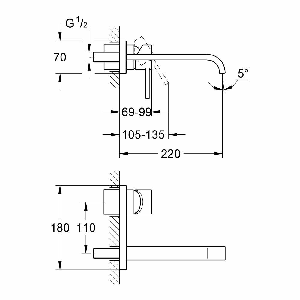 Vòi chậu gắn tường nóng lạnh 2 lỗ Allure GROHE 19386000
