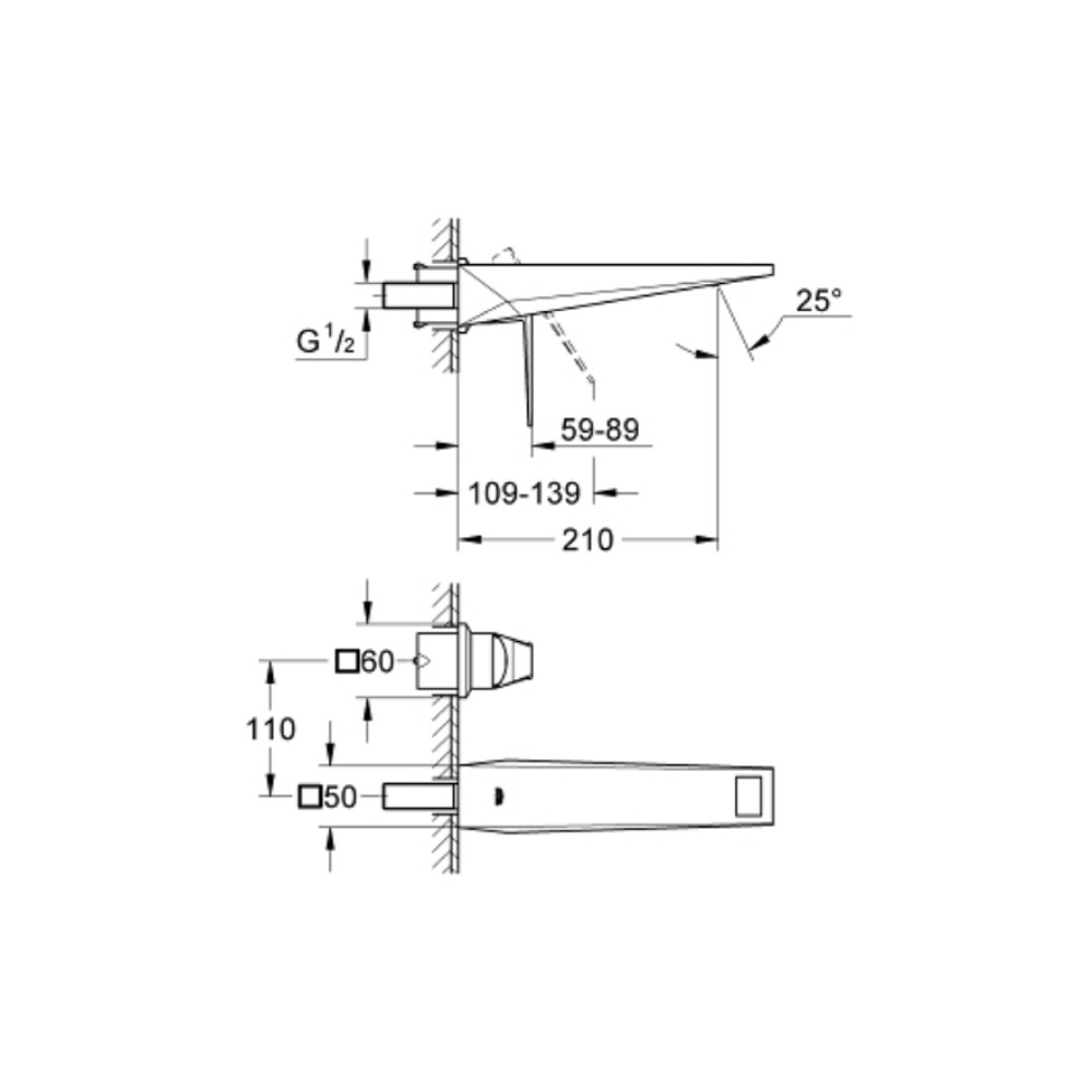 Vòi chậu gắn tường nóng lạnh 2 lỗ Allure Brilliant GROHE 19783AL0