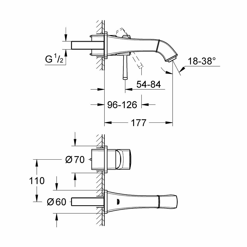 Vòi chậu nóng lạnh gắn tường 2 lỗ Grandera GROHE 19929000