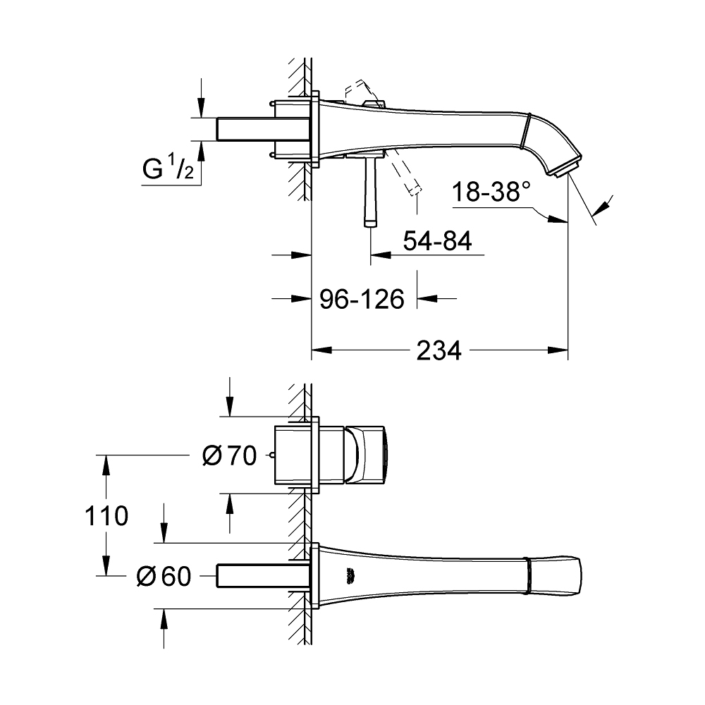 Vòi chậu nóng lạnh gắn tường 2 lỗ Grandera GROHE 19930000