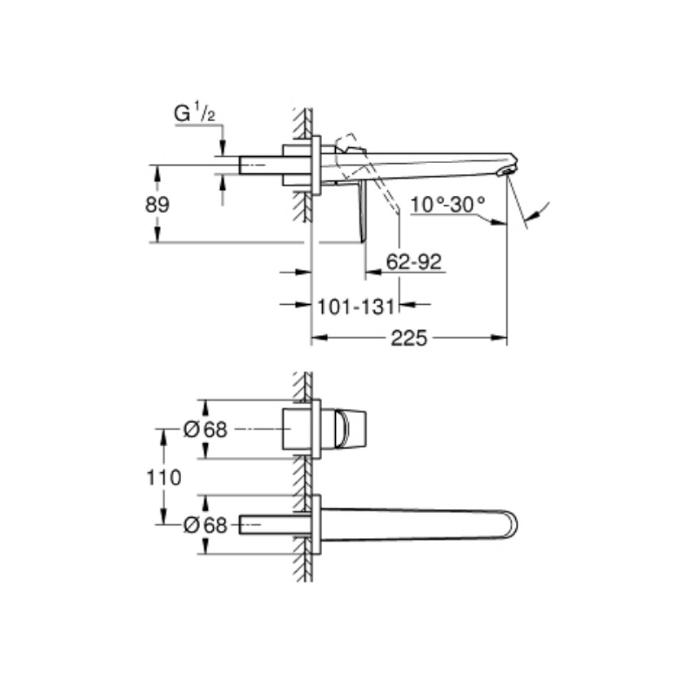 Vòi chậu gắn tường nóng lạnh 2 lỗ Eurodisc Cosmopolitan L-size GROHE 19974002