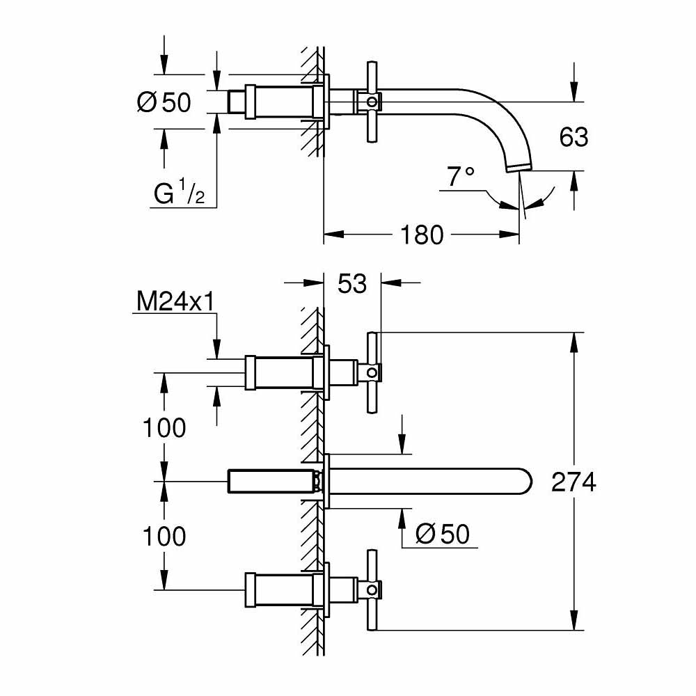 Vòi gắn tường 3 lỗ nóng lạnh Atrio GROHE 20164003