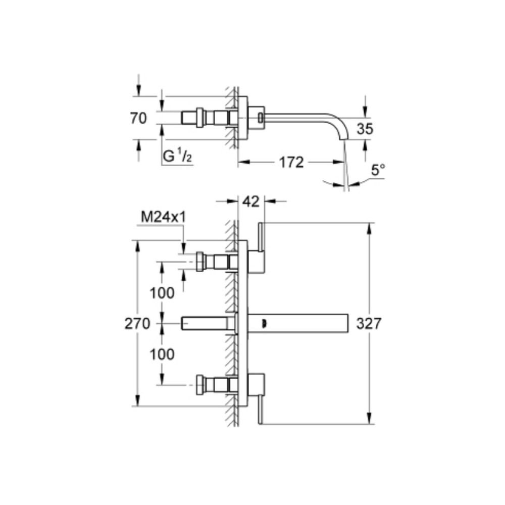 Vòi chậu gắn tường nóng lạnh 3 lỗ Allure S-size GROHE 20189000