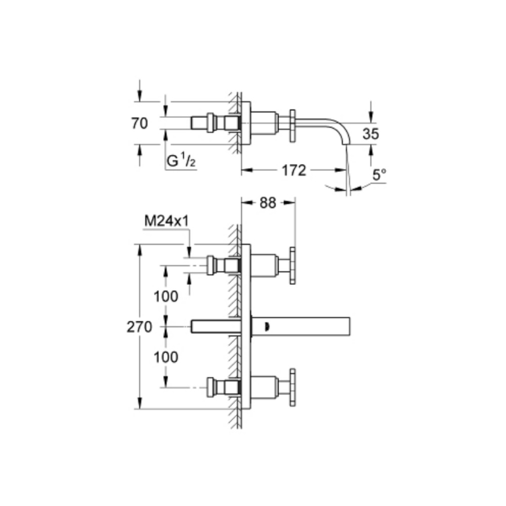 Vòi chậu gắn tường nóng lạnh 3 lỗ Allure S-size GROHE 20190000