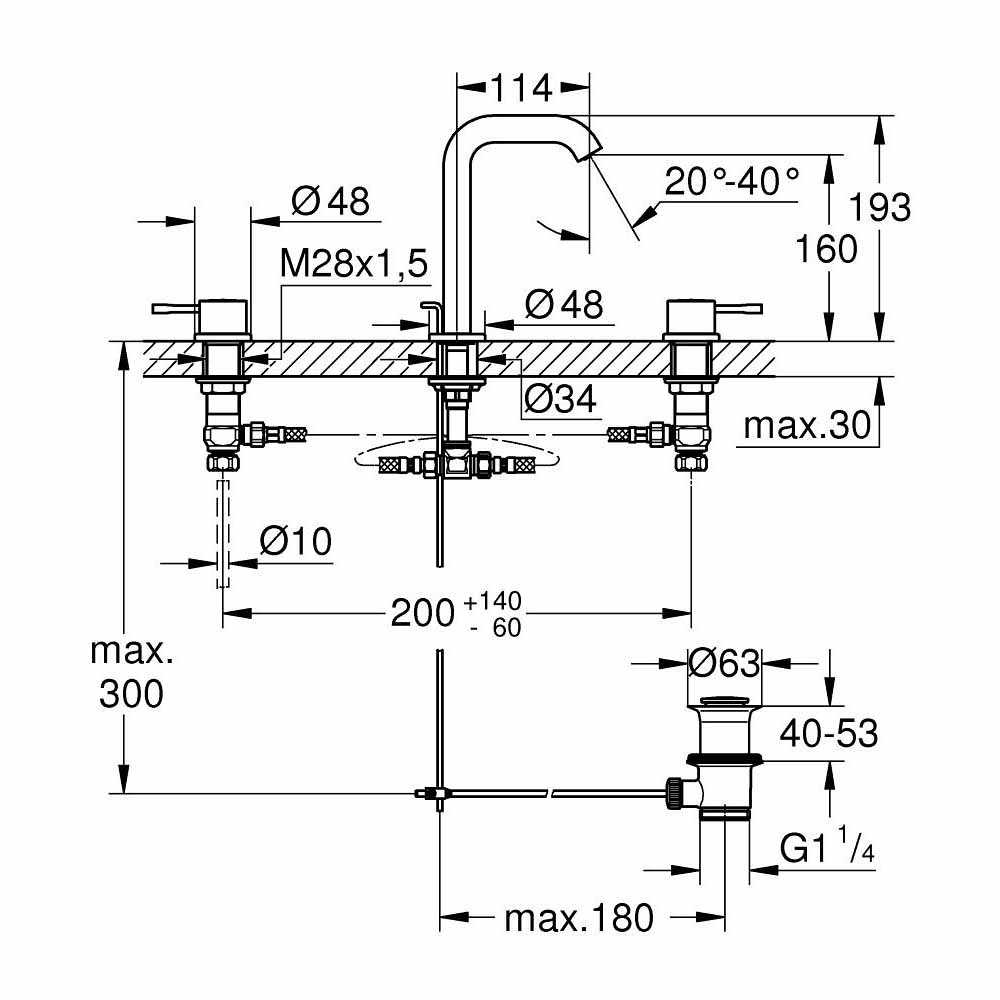 Vòi chậu nóng lạnh 3 lỗ Essence GROHE 20296001