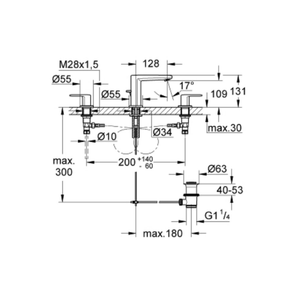 Vòi chậu nóng lạnh 3 lỗ Europlus S-size GROHE 20301000