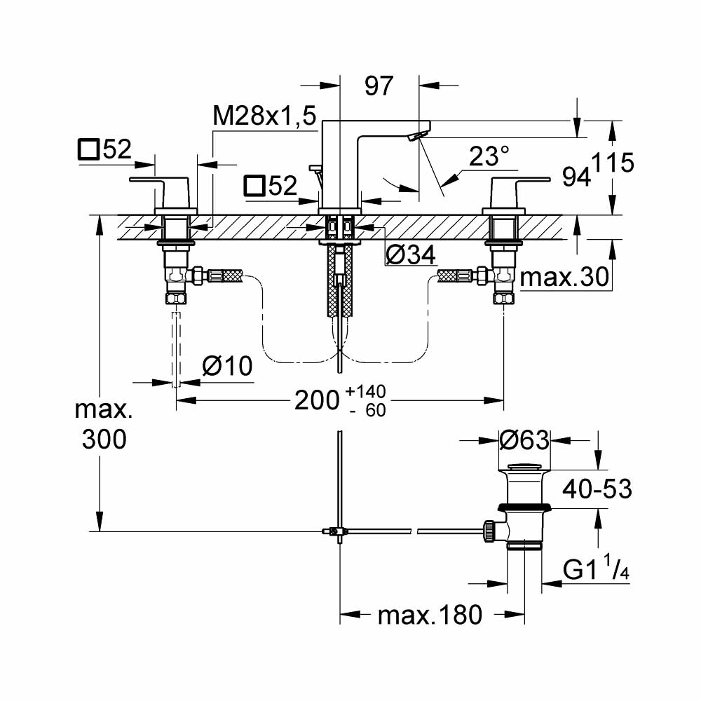 Vòi chậu nóng lạnh 3 lỗ Eurocube GROHE 20351000