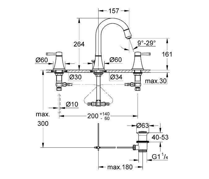 Vòi chậu nóng lạnh Grandera 3 lỗ Grohe 20389IG0