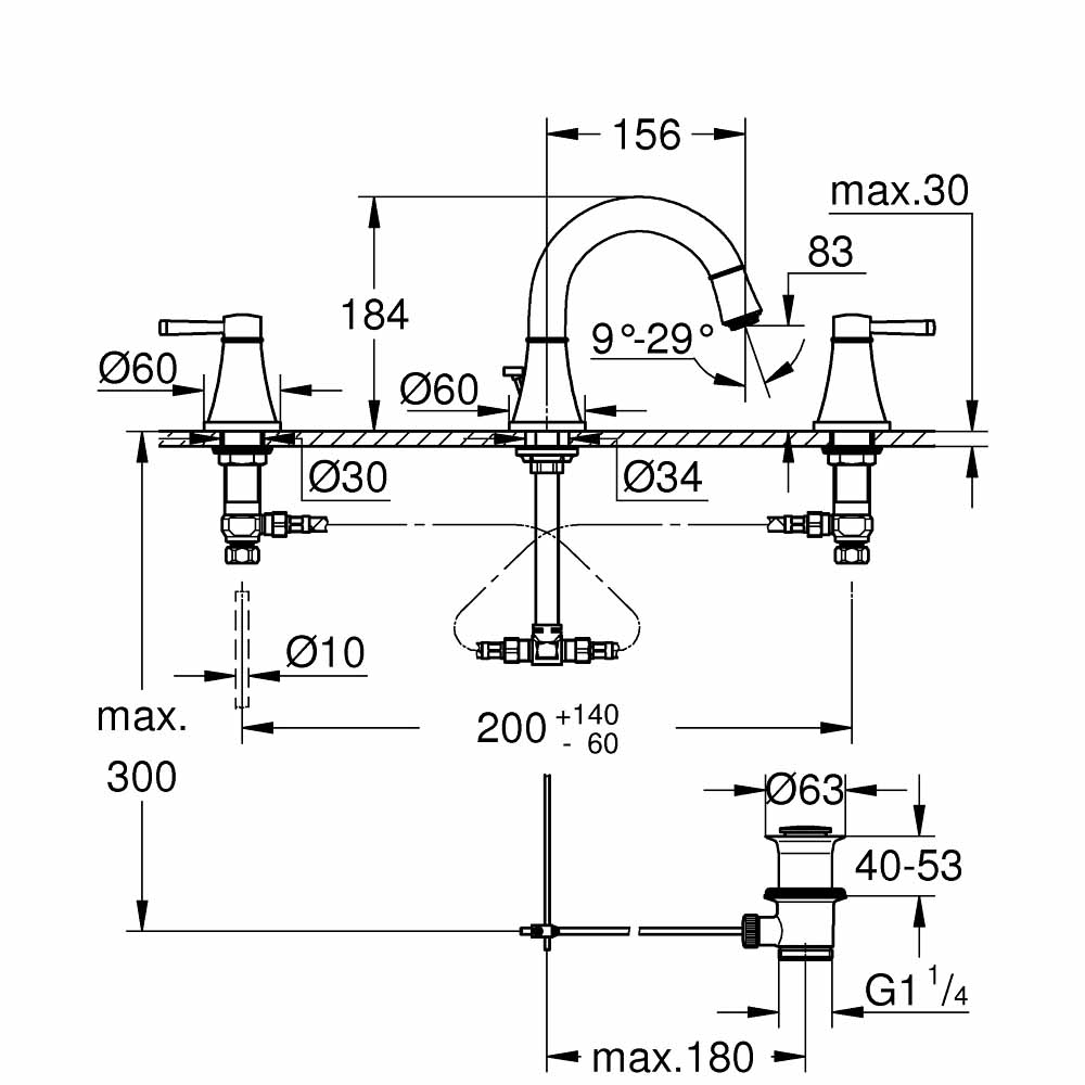 Vòi chậu nóng lạnh 3 lỗ thấp Grandera S-size GROHE 20417IG0