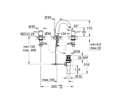 Vòi chậu nóng lạnh BauClassic 3 lỗ Grohe 20470000