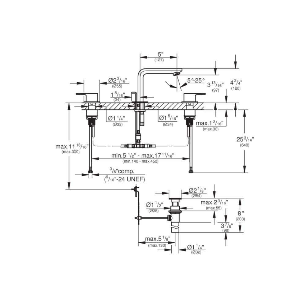 Vòi chậu nóng lạnh 3 lỗ Lineare M-size GROHE 20578ENA