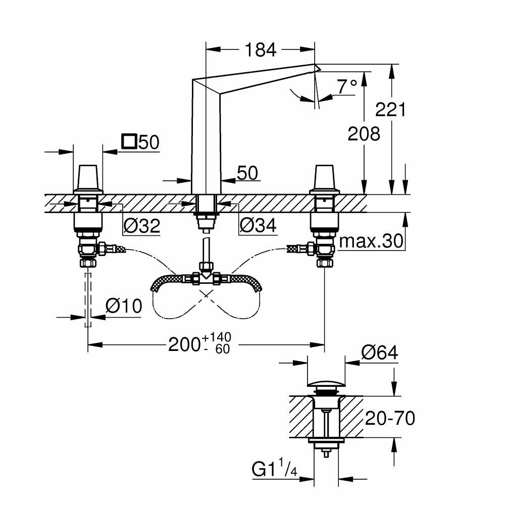 Vòi chậu nóng lạnh 3 lỗ Allure Brilliant GROHE 20603SD0