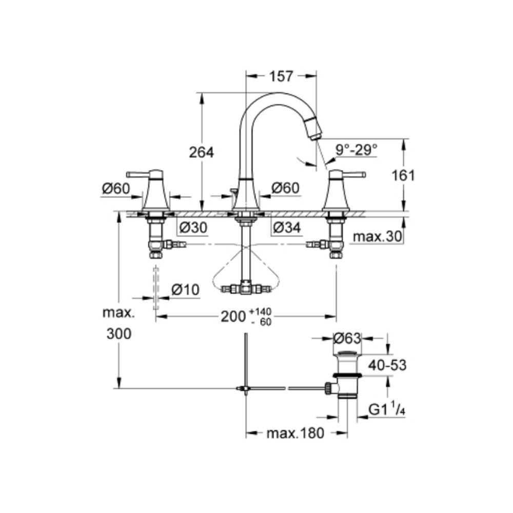 Vòi chậu nóng lạnh 3 lỗ Grandera L-size GROHE 20619000