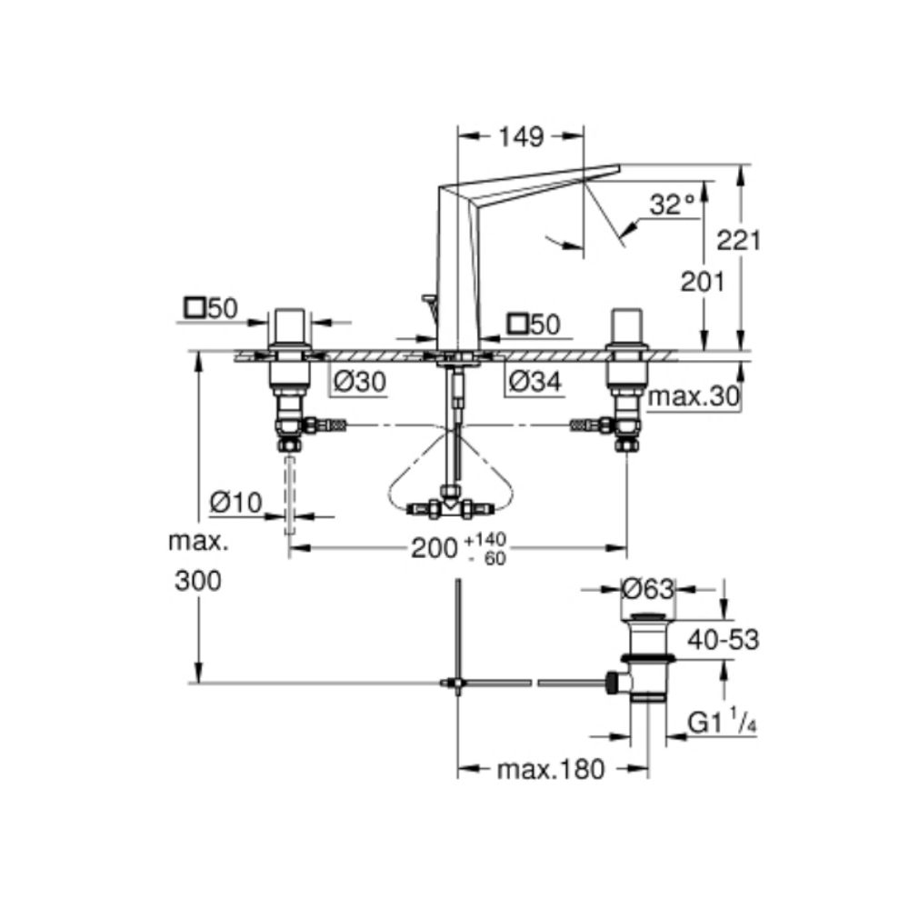 Vòi chậu nóng lạnh 3 lỗ Allure Brilliant L-size GROHE 20627000