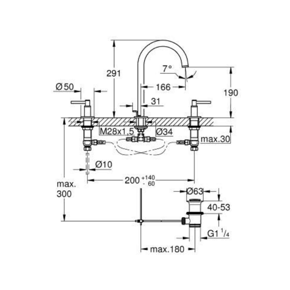 Vòi chậu nóng lạnh 3 lỗ Atrio L-size GROHE 20649000