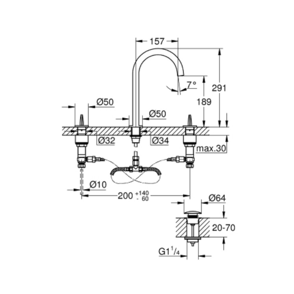 Vòi chậu nóng lạnh 3 lỗ Atrio L-size GROHE 20664SD0